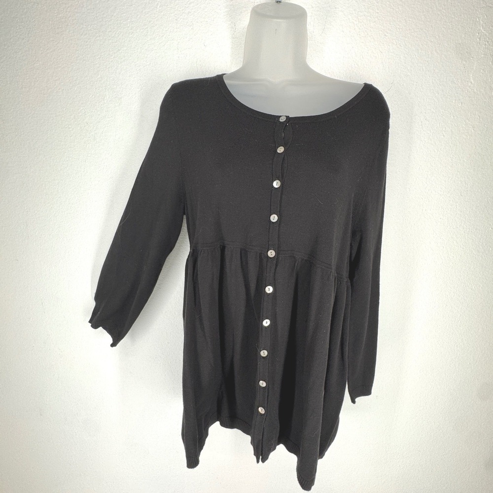 Vintage Womens Black Babydoll Empire Waist Button Cardigan‎ Sweater Y2K Small